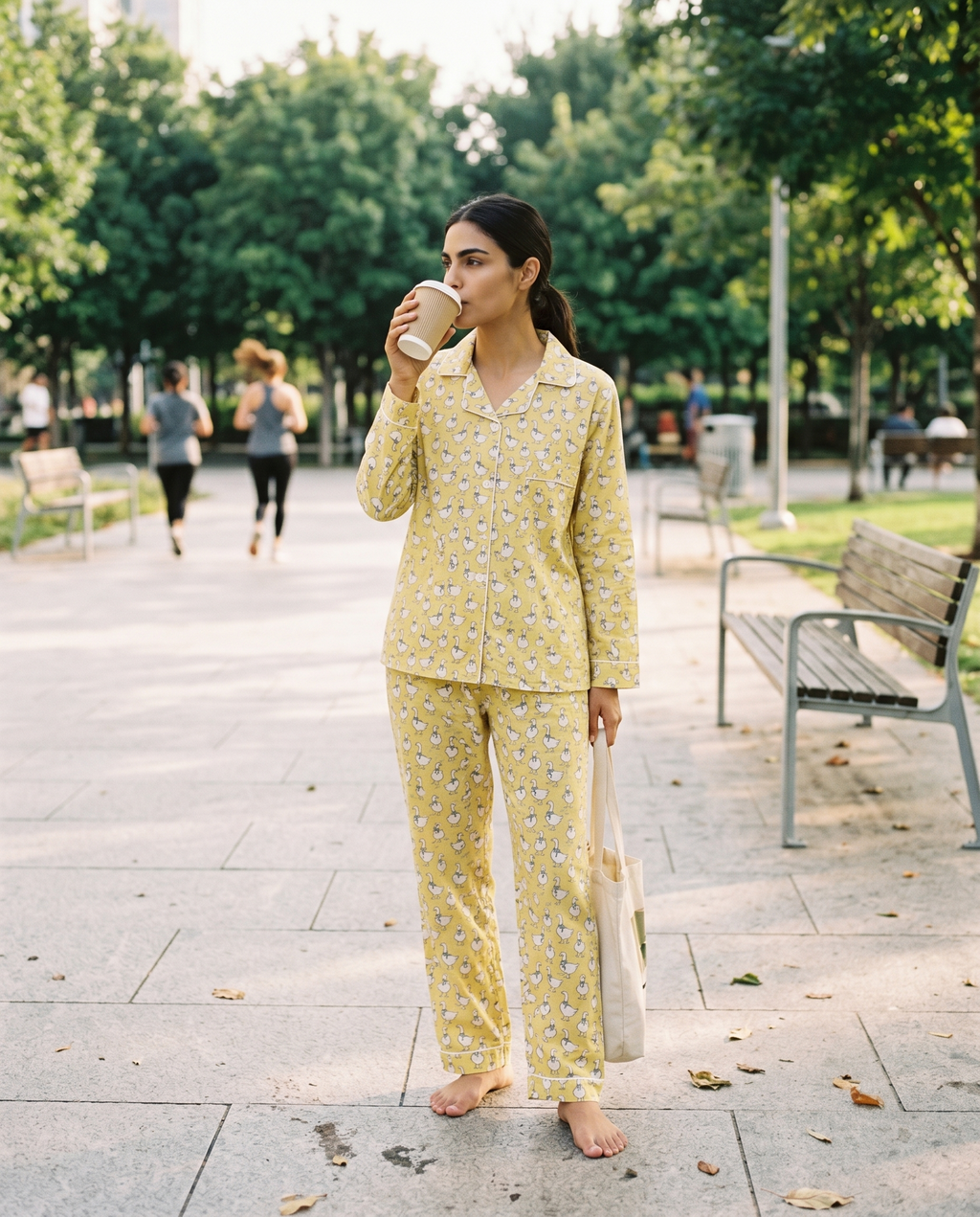 Sunny Duck Print Notched Collar Set