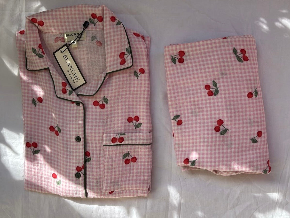 Cherry Picnic Notched Collar Set