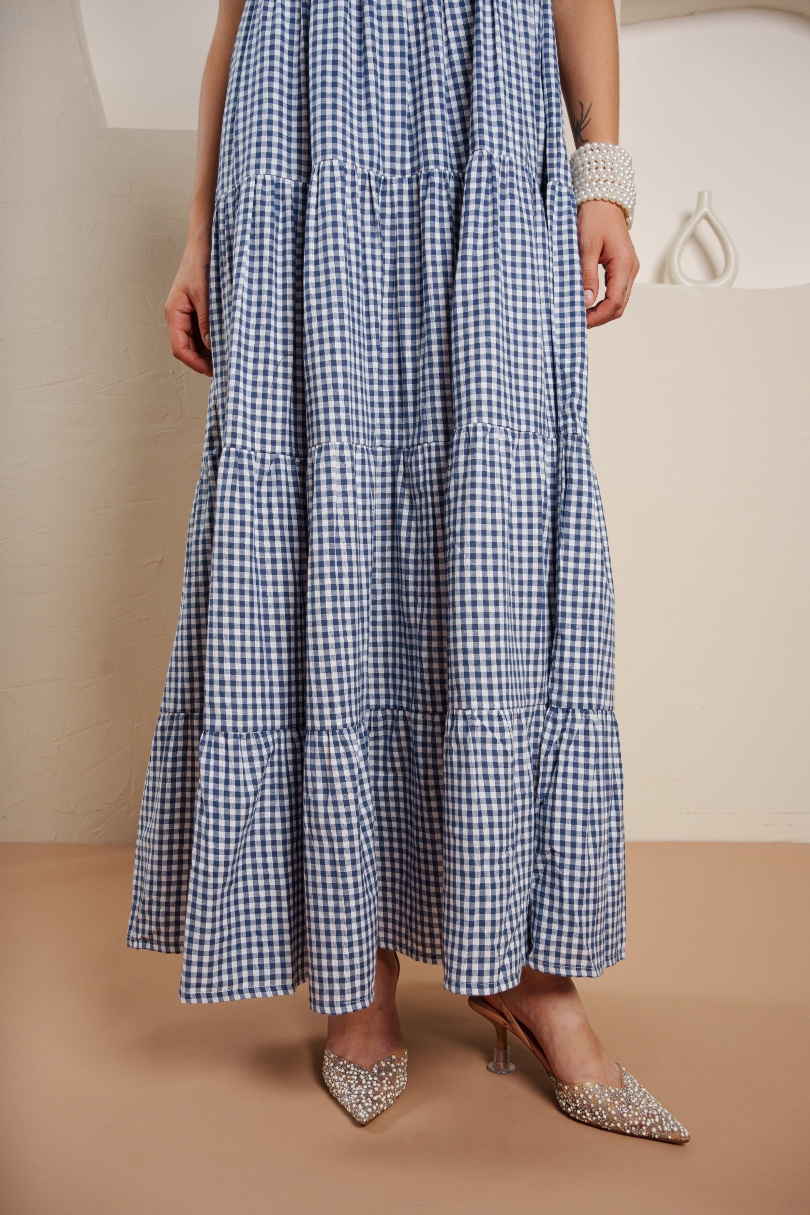 Navy gingham dress