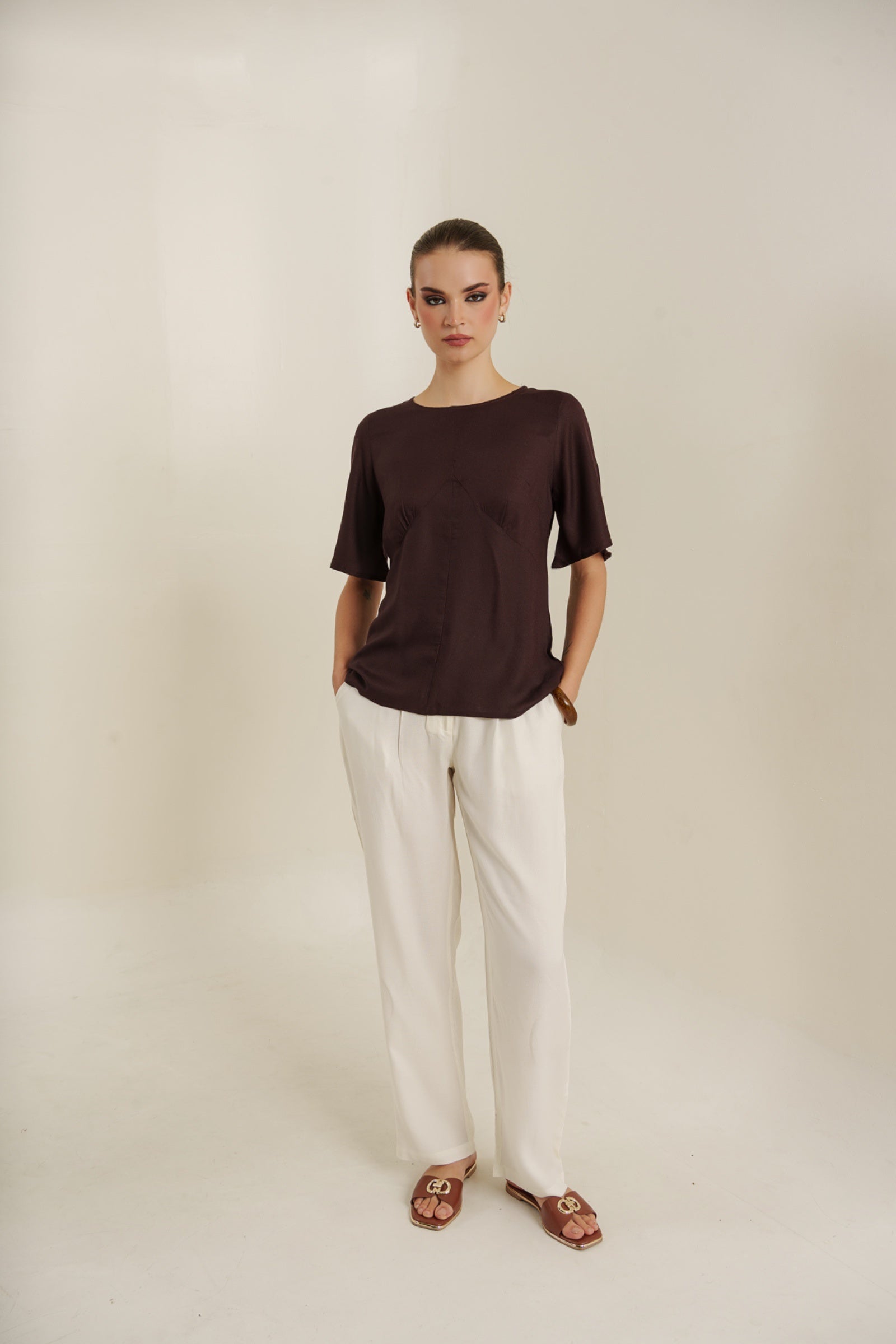 Mocha flutter blouse