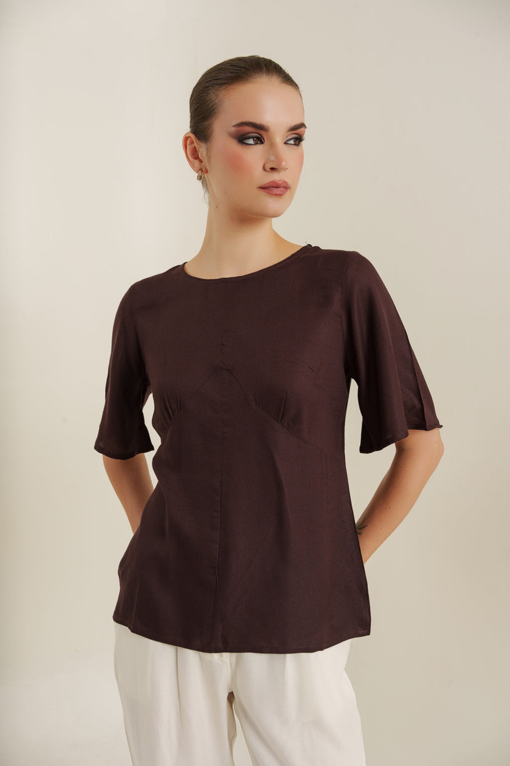 Mocha flutter blouse