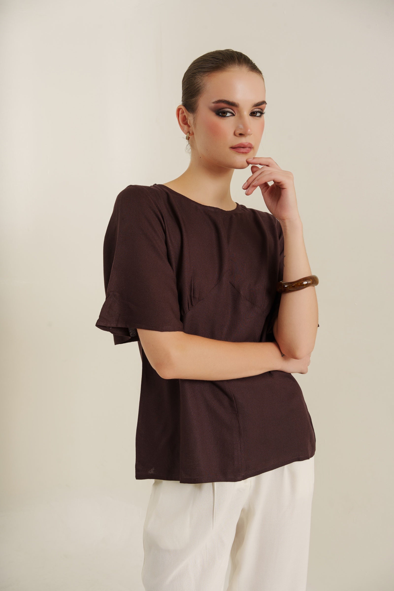 Mocha flutter blouse