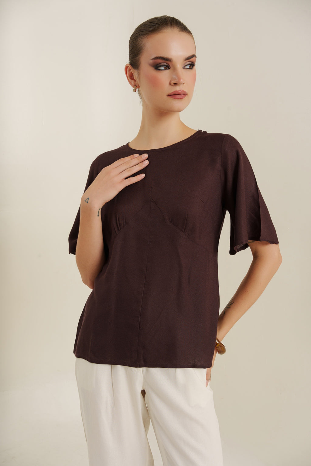 Mocha flutter blouse