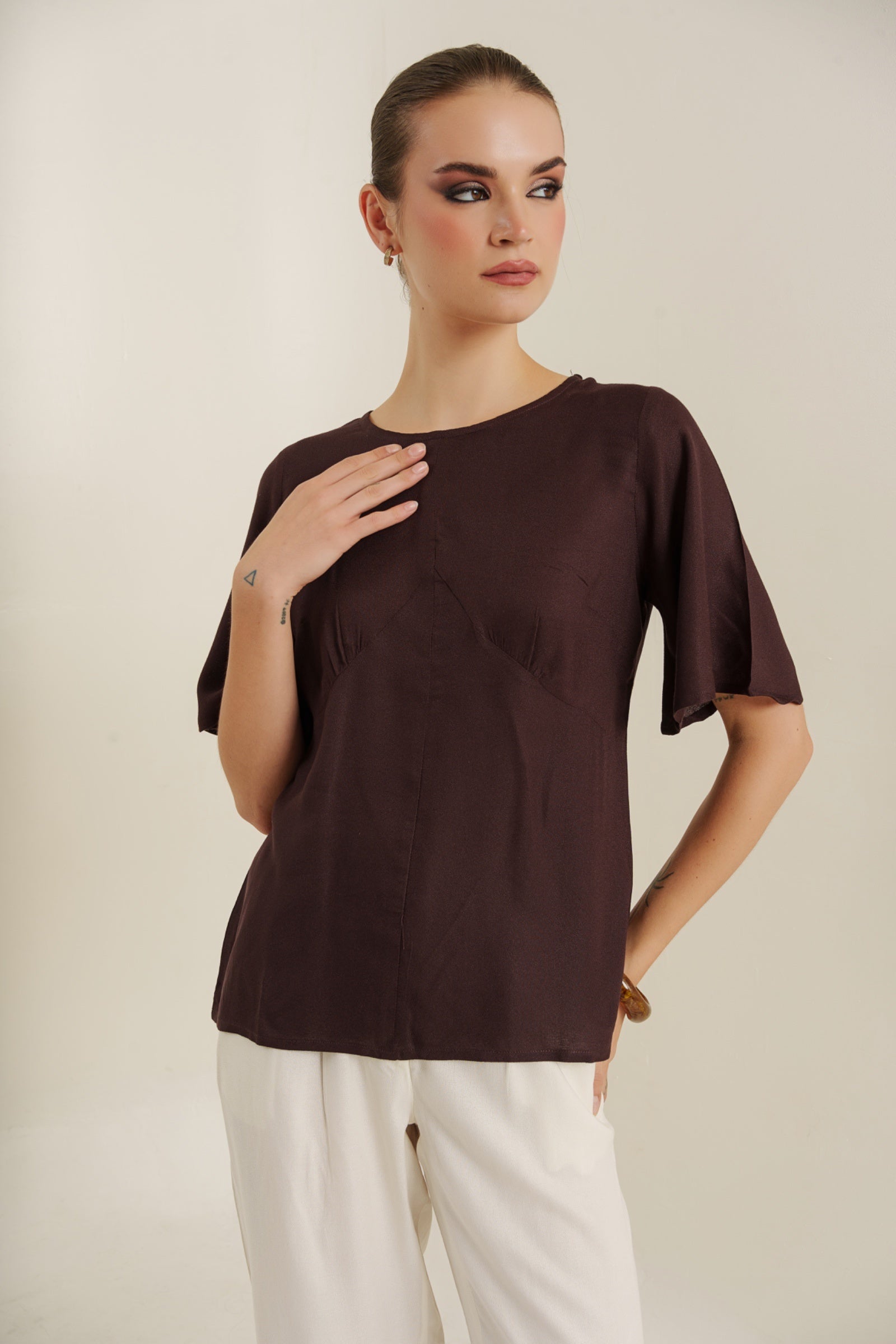 Mocha flutter blouse