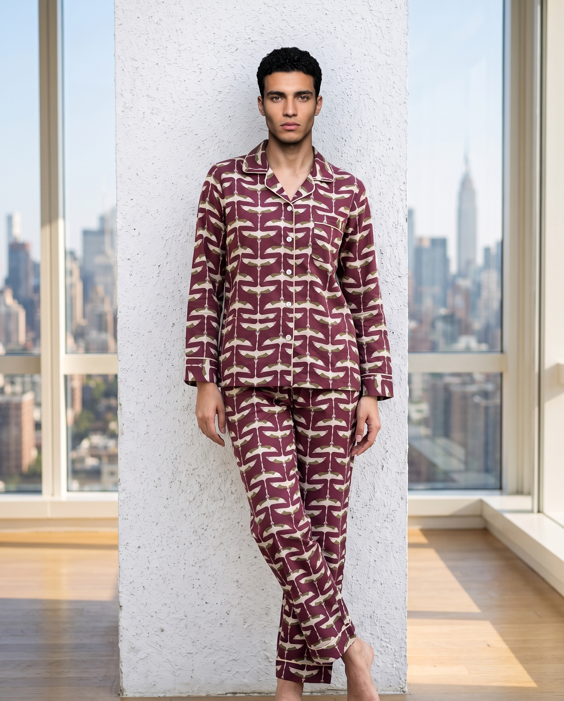 Maroon Lattice Notched Collar Set