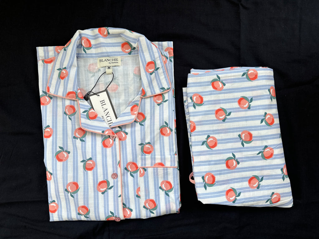 Peach Stripe Dream Notched Collar Set