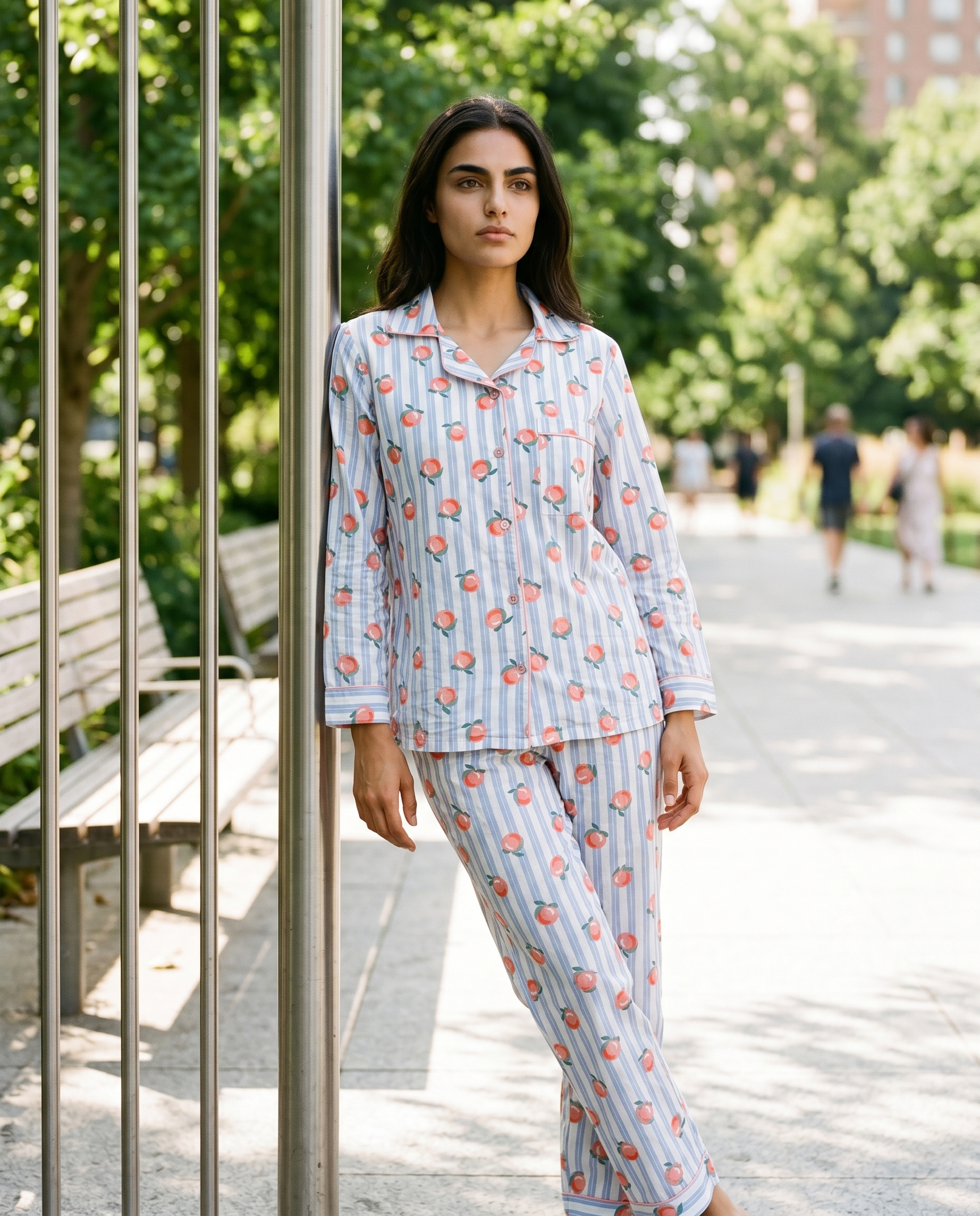 Peach Stripe Dream Notched Collar Set