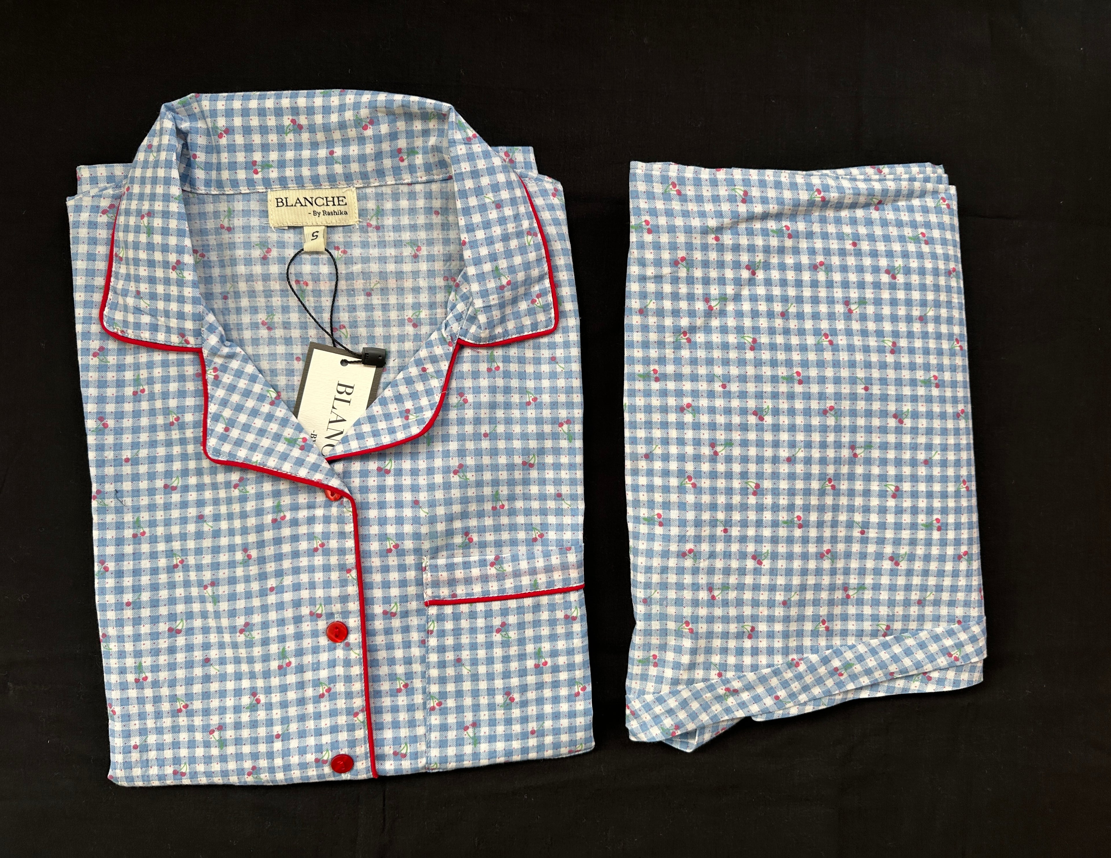 Cherry Gingham Notched Collar Set