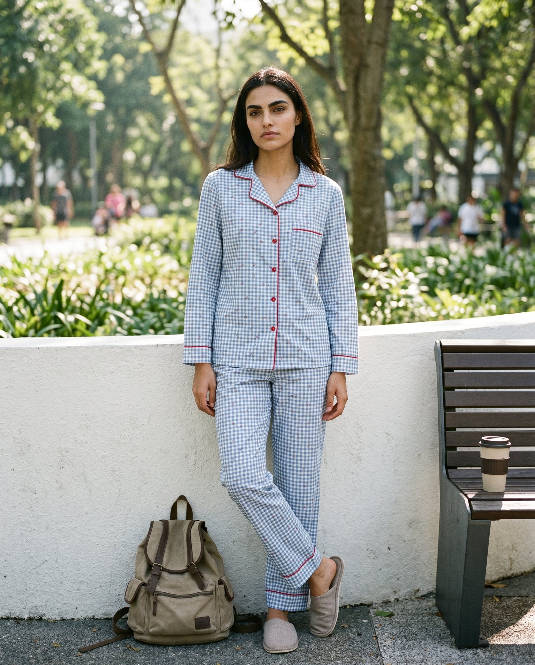 Cherry Gingham Notched Collar Set