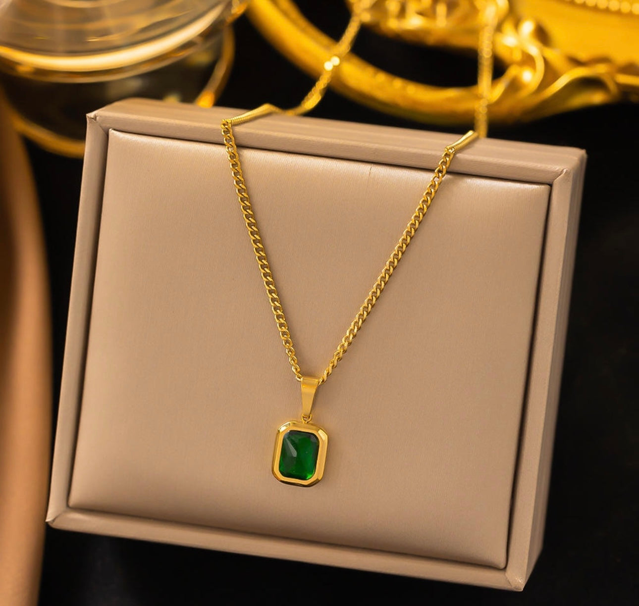 Esmé Emerald Square Pendant Necklace