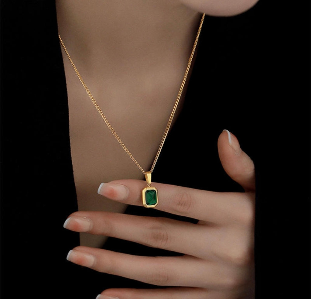 Esmé Emerald Square Pendant Necklace