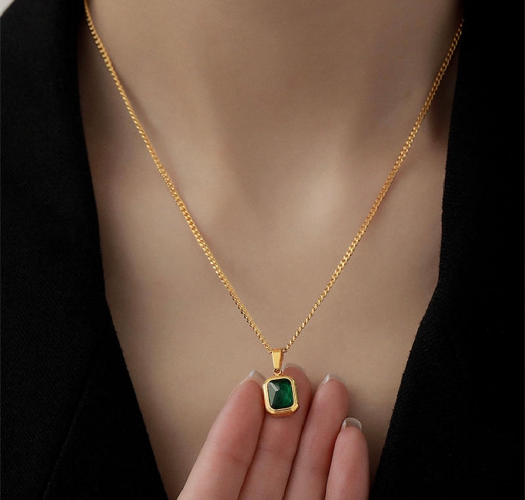 Esmé Emerald Square Pendant Necklace