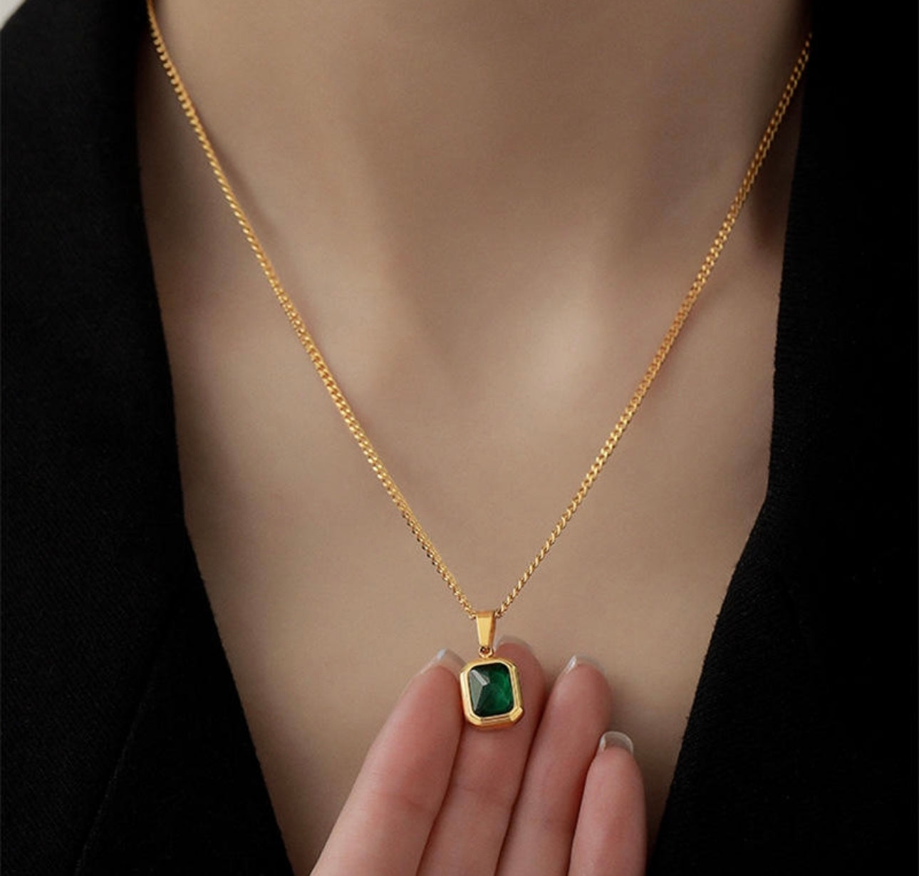 Esmé Emerald Square Pendant Necklace