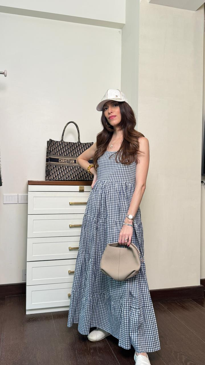 Navy gingham dress