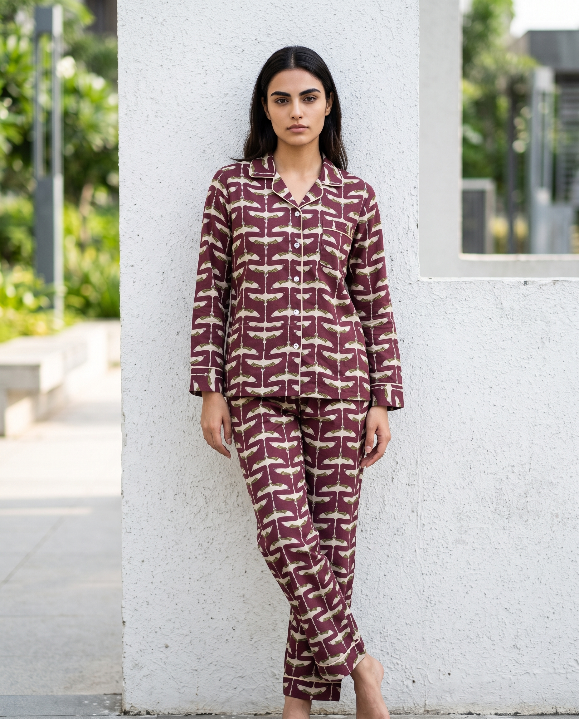 Maroon Lattice Notched Collar Set